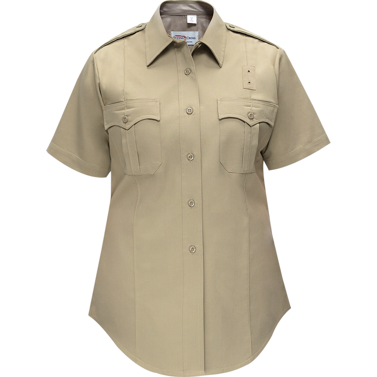 Justice Women's Short Sleeve Shirt w/ Convertible Sport Collar - Silver Tan - 32